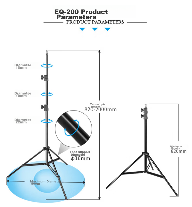 JINBEI JINBEI EQ Series Portable Aluminum Light Stand, Studio Photography Light Stand, Outdoor Photography Flash Stand, Live Streaming Photography Light Stand, EQ-220 Portable Light Stand 2.2m 3