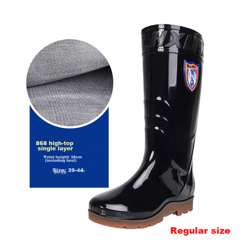 Warrior Men's Mid-High Rain Boots, Rubber Shoes, Overshoes, Waterproof Footwear, 8868 Black High-Top, Size 40