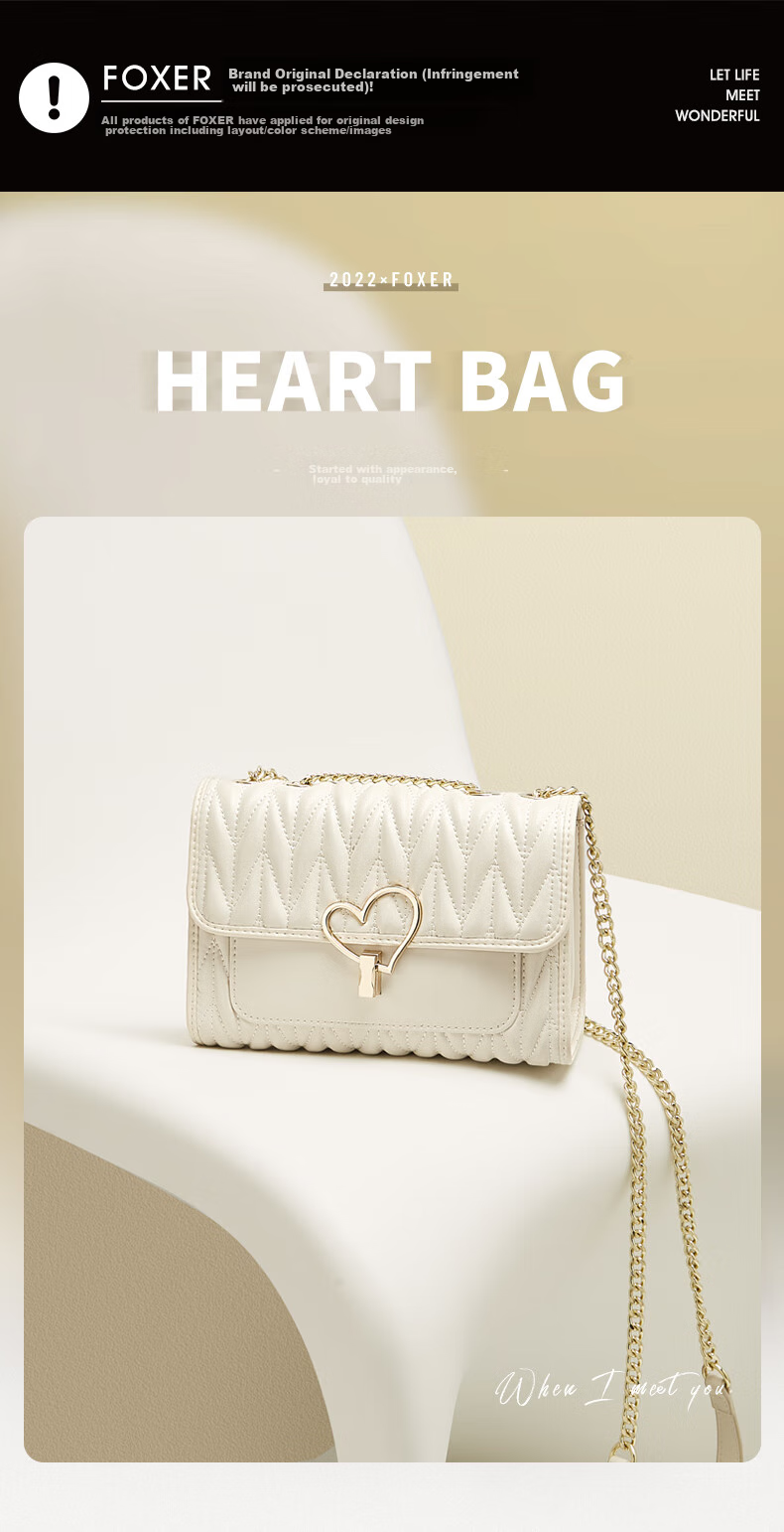 FOXER Women's Handbag, Large Capacity Chain Heart Shoulder Bag Crossbody Bag, Light Luxury Valentine's Day Gift 1