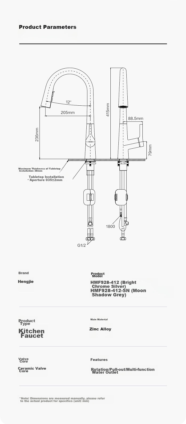 HEGII Kitchen Faucet, Seamless Pull-Out Multifunctional Sink Rotating Hot And Cold Water Tap HMF928-412 23