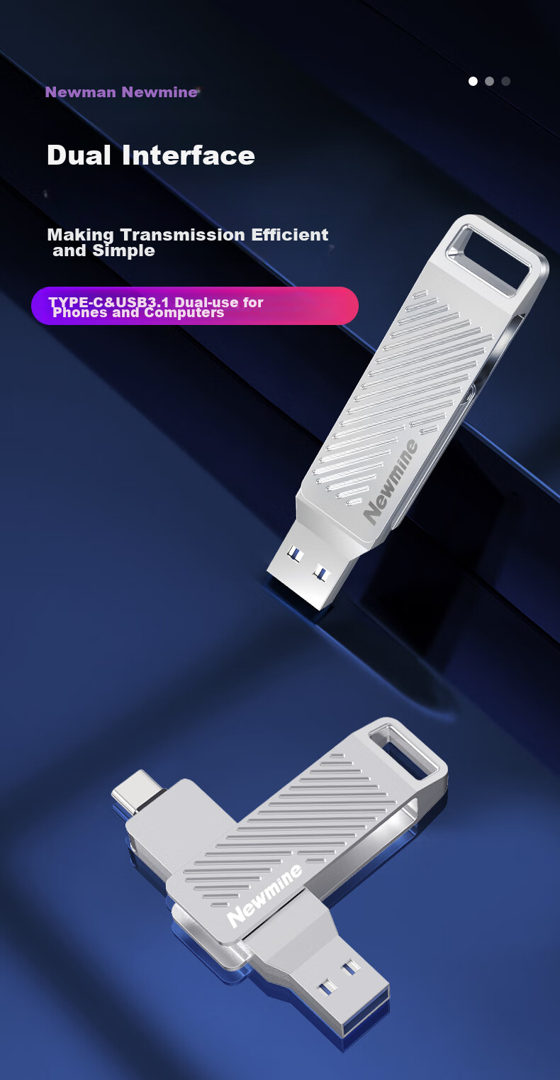 Newmine Newmine USB Flash Drive, 32GB, TYPE-C High-Speed Dual Interface, Dual-Head 3.1 Large Capacity Thumb Drive, Compatible with Phones And Computers, Android And Apple, Car Connection Adapter, Silver Color 1