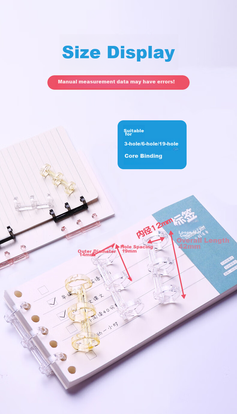 KW-Trio [Super Popular] 5-Hole Binding Rings, Colorful And Freely Combinable Loose-Leaf Rings, Vintage Color Series, Five-Hole Segmented Plastic Loose-Leaf Binding Rings, Random Colors, Pack of 10 12