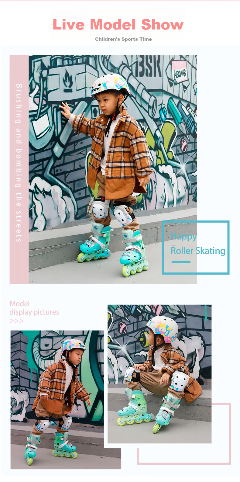 Micro Migu Co-Branded COSMOID Roller Skates for Children, Boys And Girls, Inline Skating, Roller Skating, Hard Shell JOYMAX Blue Set Size L 9