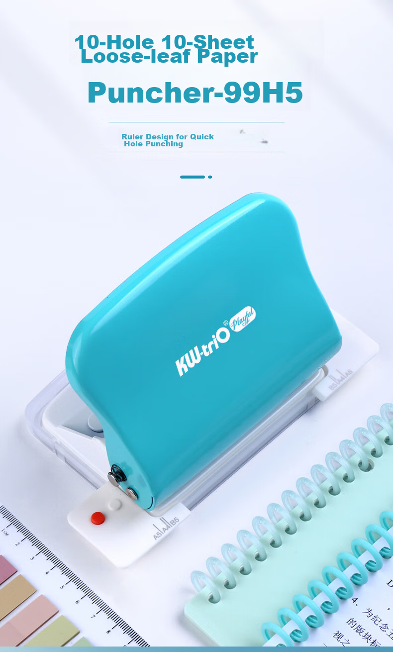 KW-Trio 20/26/30-Hole Puncher, Student Stationery Binding Tool for Loose-Leaf Notebooks, 10-Hole Puncher, Learning Aid, Student DIY Journal Tool, Hole Puncher 2