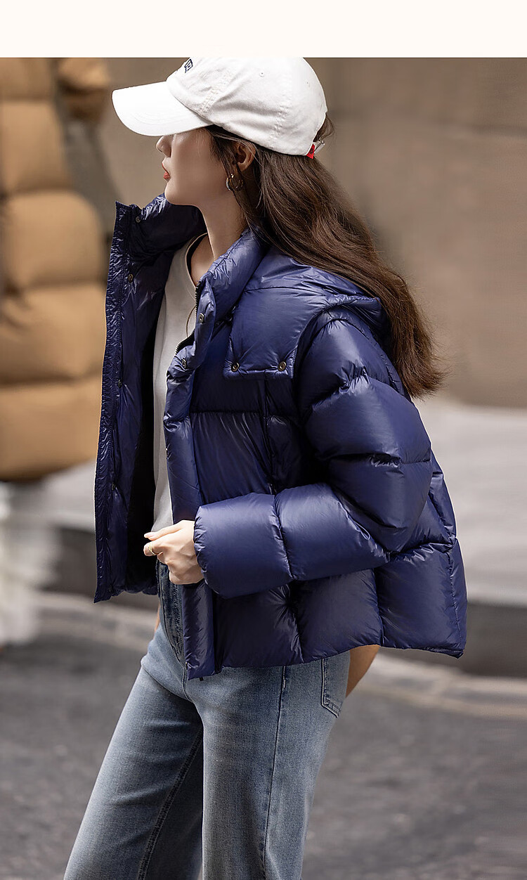 Dme [Detachable Sleeves] Winter Lightweight High-Heat Retention 90% Duck Down Stylish Front Short Back Long Women's down Jacket 11