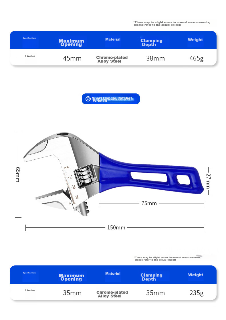 Ruineng Bathroom Wrench, Wide-Mouth Adjustable Wrench, Universal Adjustable Wrench, for Plumbing And Pipe Work, Dual-Use, 8 Inches 14