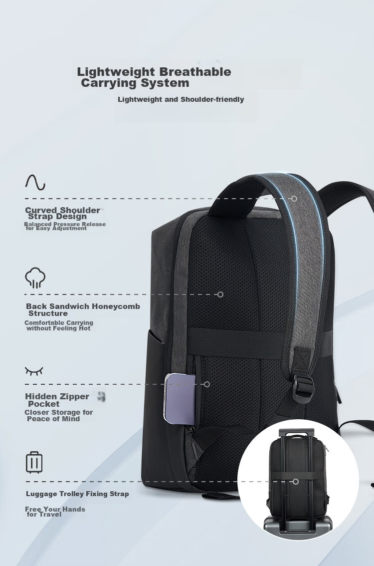 JD Original Commuter Backpack, Business Travel Large Capacity, for Men And Women, Students, Laptop Bag, Schoolbag, Dark Gray 6