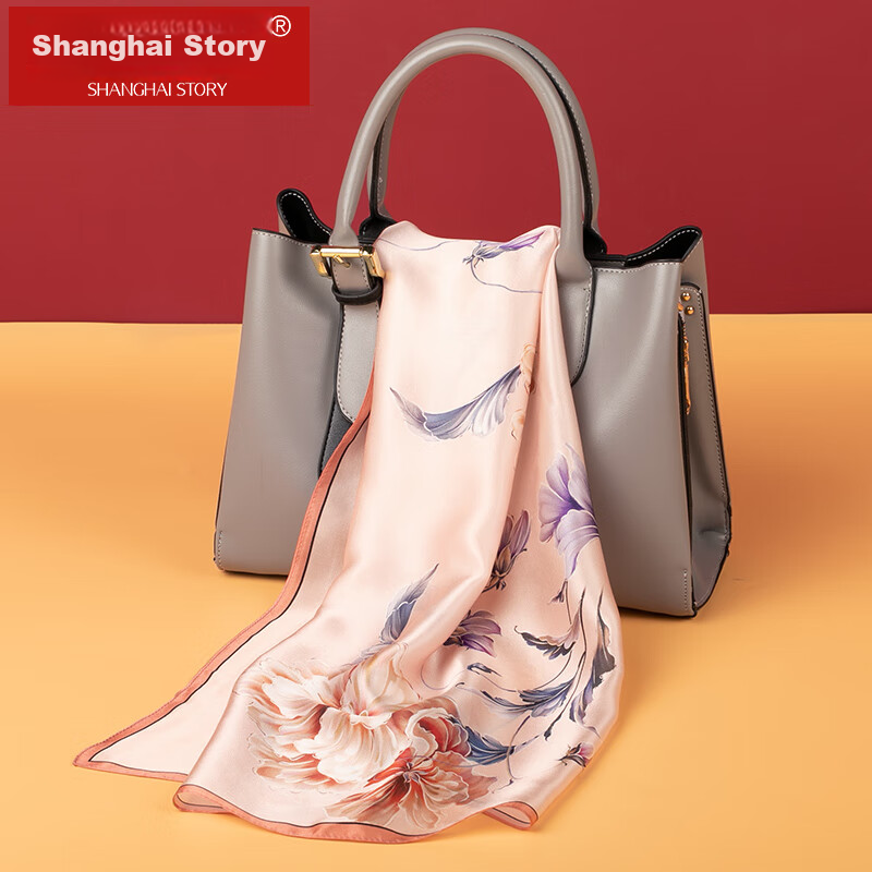 Shanghaigushi Silk Scarf, 100% Mulberry Silk Square Scarf, Satin Wrap Gift Box, Gift for Mom And Elders, Spring Breeze Brings Warmth