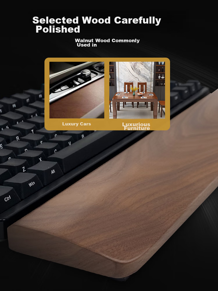 EXCO Black Walnut 104-Key Wooden Keyboard Tray Rounded Edge Mechanical Keyboard Wrist Rest Computer Palm Support Mouse Pad Gaming Wooden Wrist Pad Large 108-Key 0620 15