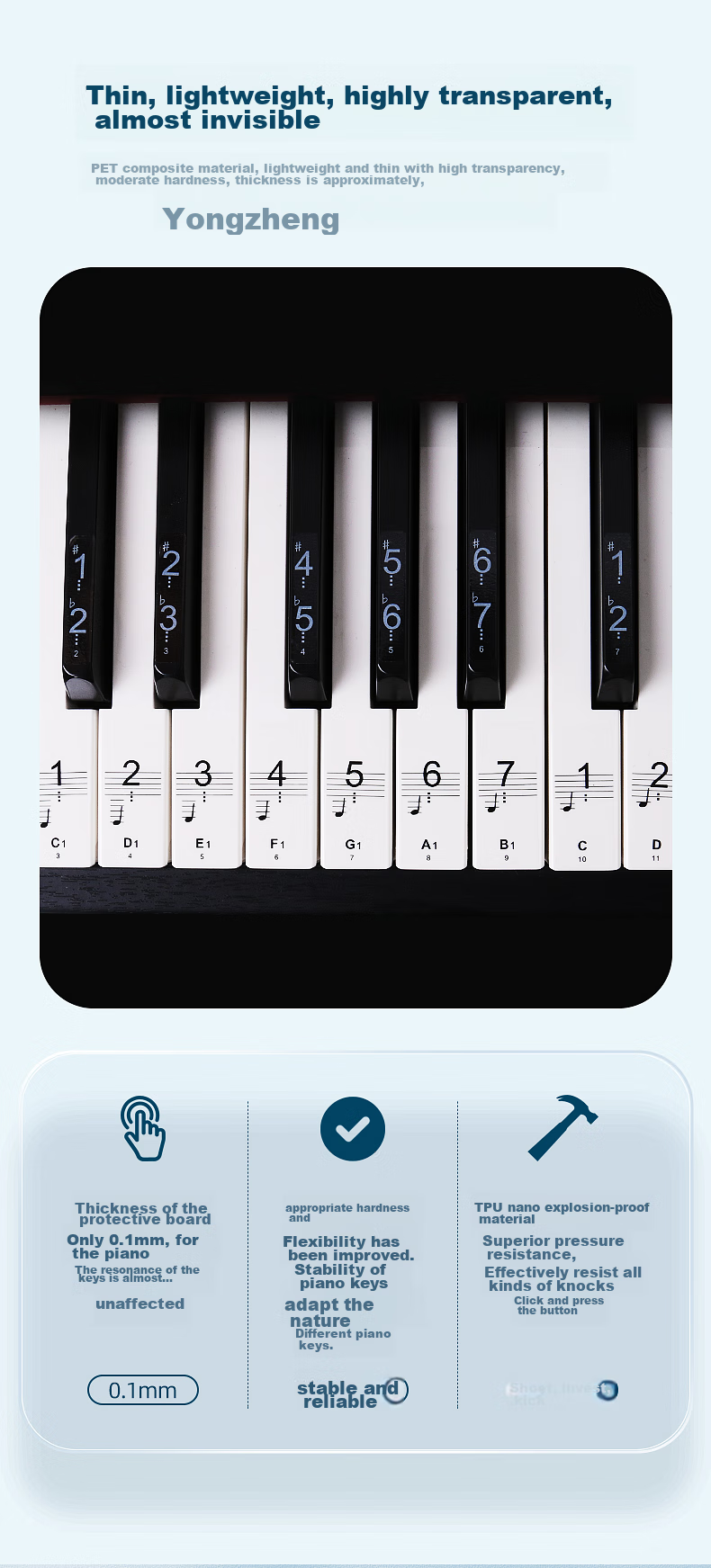 Maneryuepu Piano Keyboard Stickers for 88/61/54 Keys Electronic Keyboard Sticker, No Glue, Staff Paper, Simple Melody Instrument Accessories 6