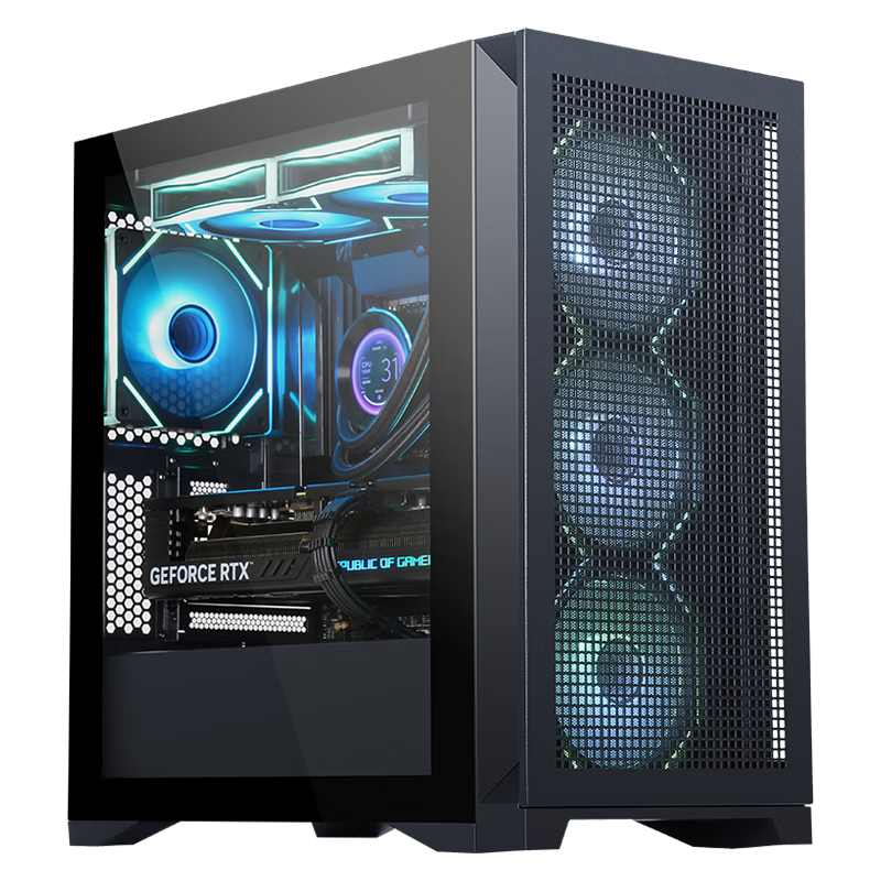 SAMA Pingtouge M9 Black, Desktop M-ATX Computer Case, Glass Side Panel/ Front Mesh Cooling/ Supports 360mm Water Cooling/ Standard Type-C Port/ Three-Sided Dust Protectio