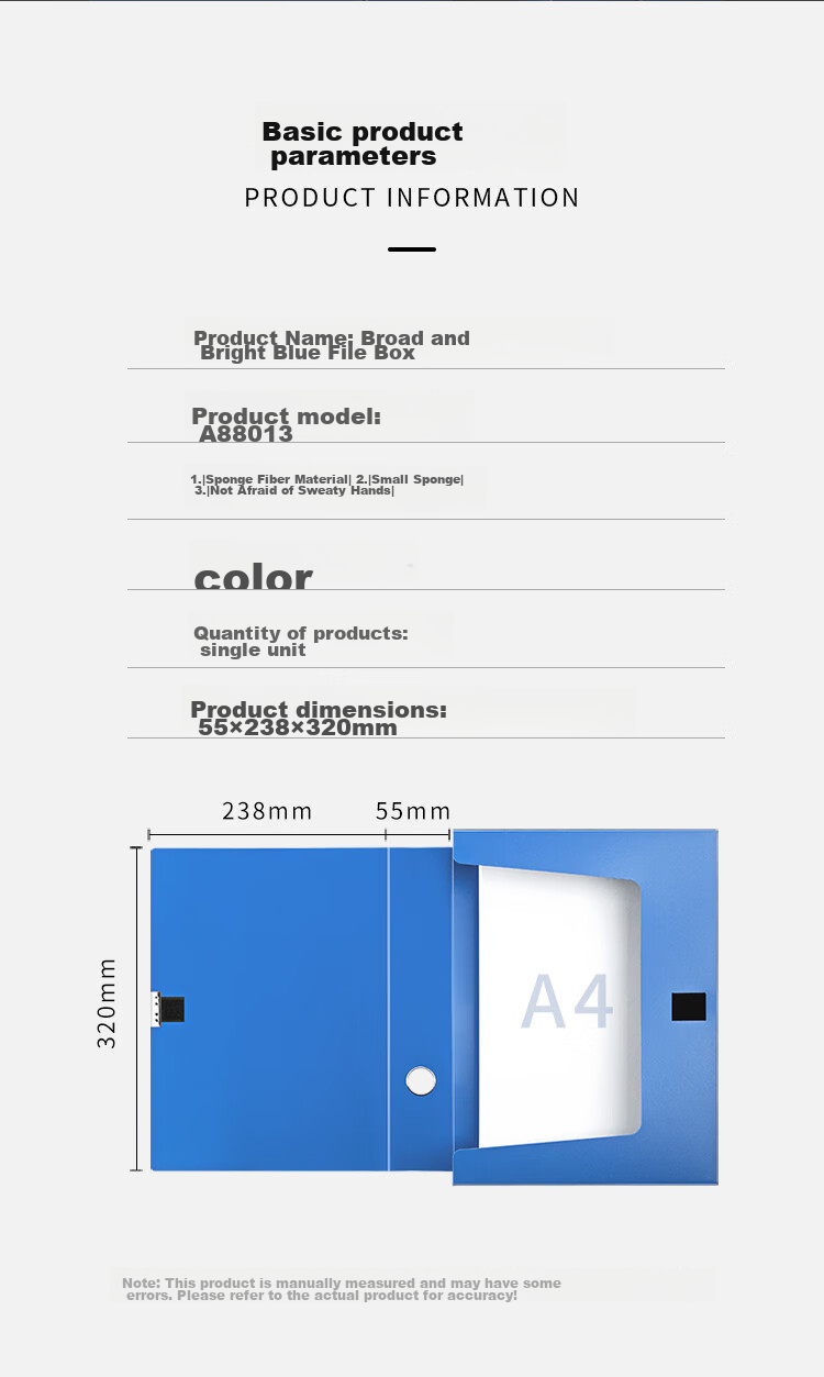 GuangBo 55mm A4 File Box Document Organizer with Velcro, Bright Blue, A88013 3