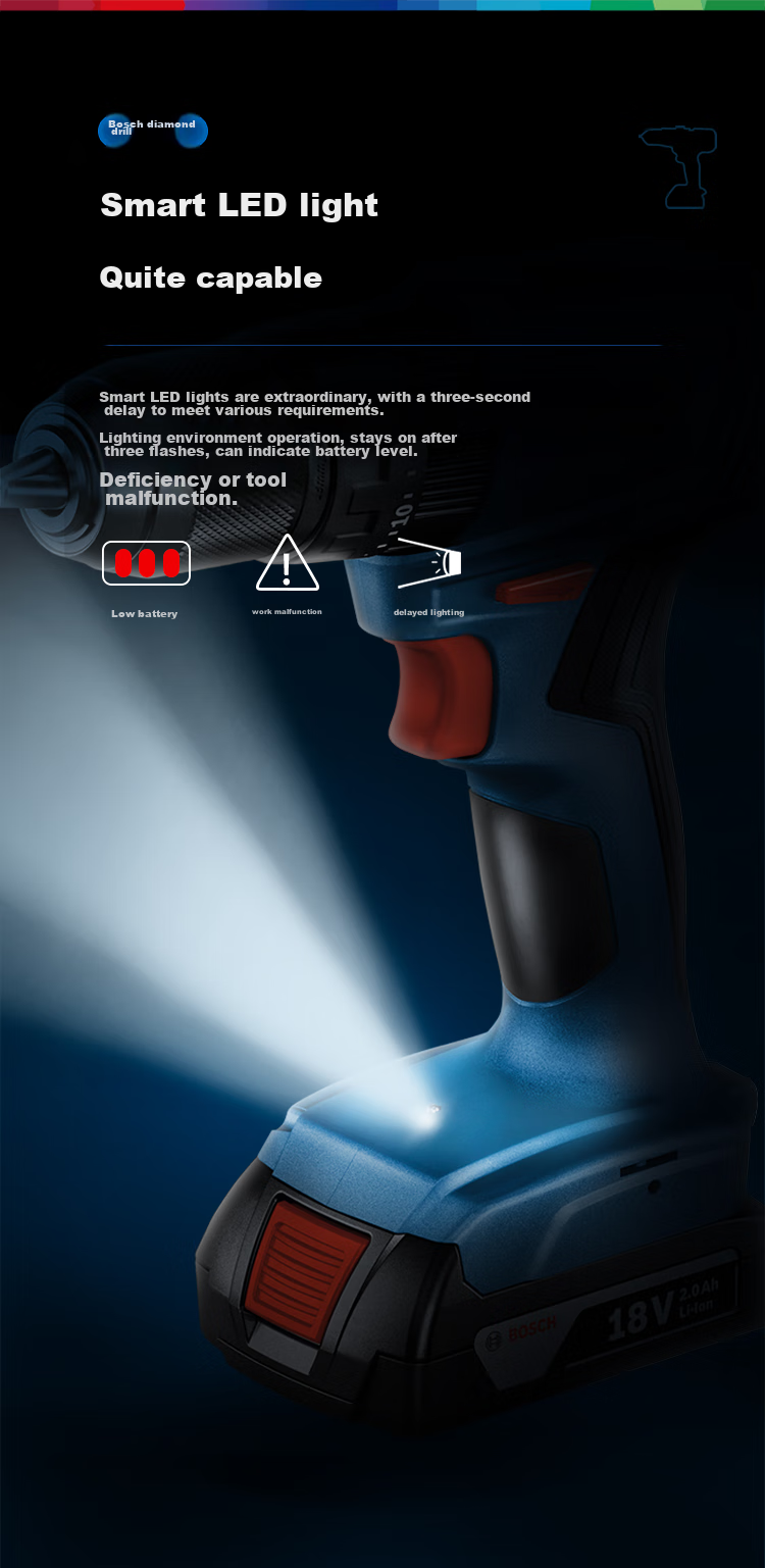 BOSCH Electric Drill, Impact Drill, Power Screwdriver, Wall Drilling, Brushless Lithium Battery GSB185 18V Single Battery Xiaohaxia Set 11