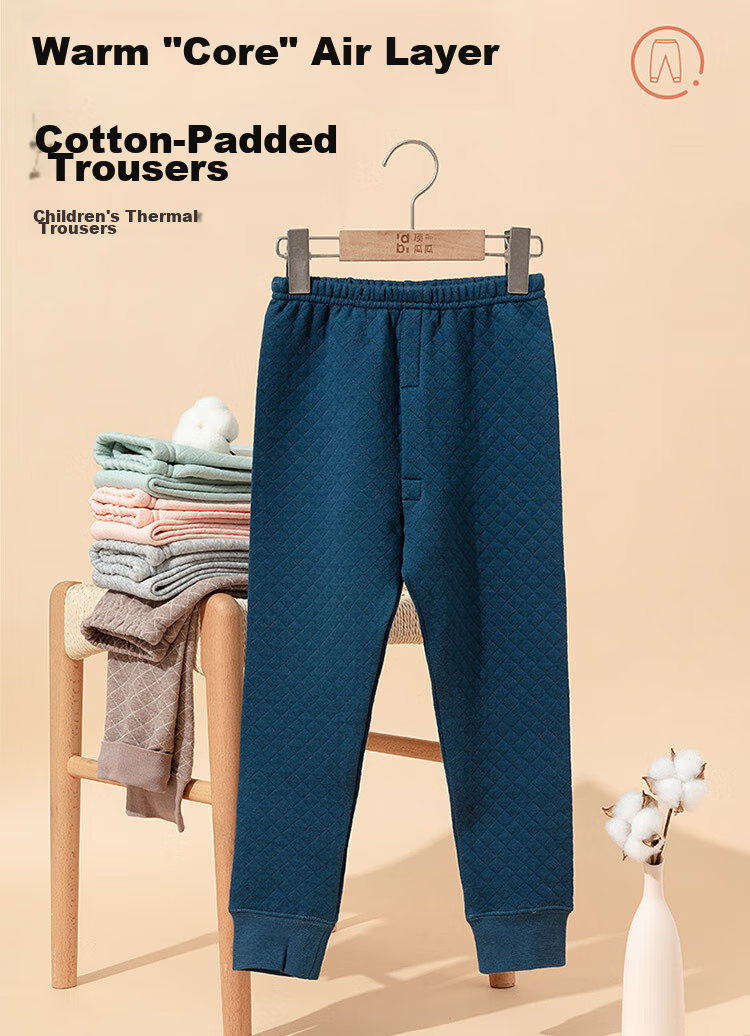 Dingguagua Boys' Thermal Underwear, Single Pack, Autumn And Winter Air Cotton Three-Layer Padded Thick Style Boys' Long Johns, Blue, Size 140 1