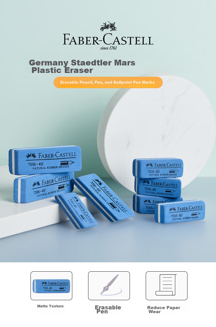 Faber-Castell Matte Eraser, Sand Eraser, Multi-Purpose Eraser, 7016-40 Large Size, Pack of 5 3