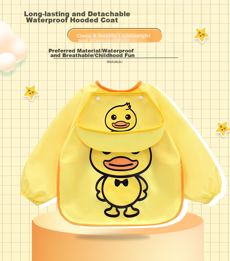 9I9 Baby Eating Apron, Long-Sleeve Waterproof Children's Reversible Bib, Kindergarten Drawing Apron, Reverse-Wear Clothing A463 1