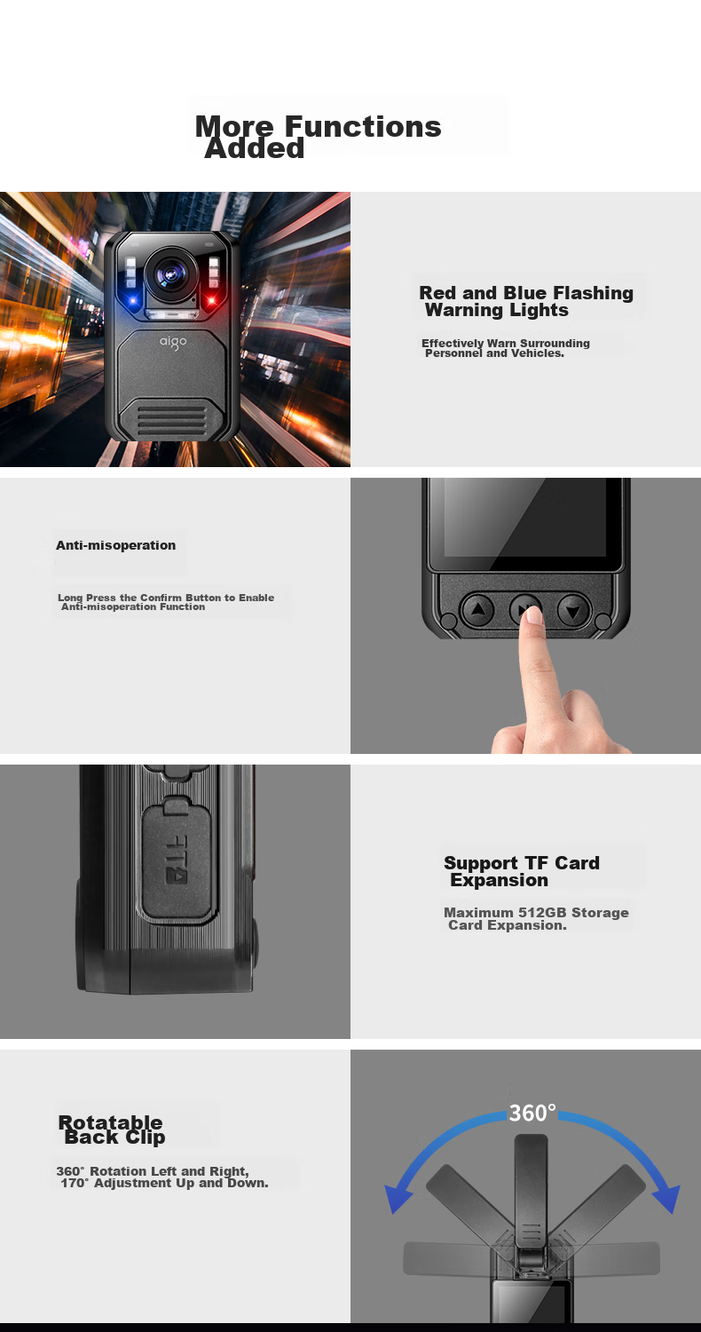 Aigo Body-Worn Camera, Explosion-Proof, High-Definition Night Vision, Audio And Video Recording, Beidou Positioning, Chest-Mounted, Portable, T7, 128GB 8