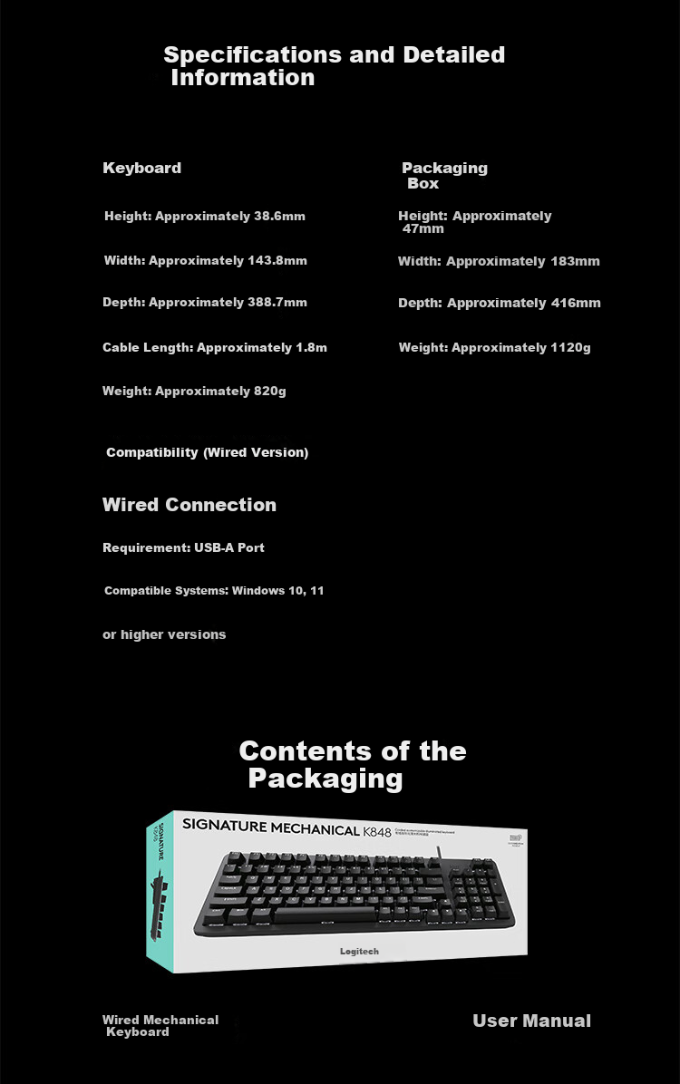 Logitech Lingyan Series K848 Wired Keyboard, Mechanical Keyboard, Customizable Keyboard, Office Keyboard, K845 Upgraded Version, Black, 97 Keys 8