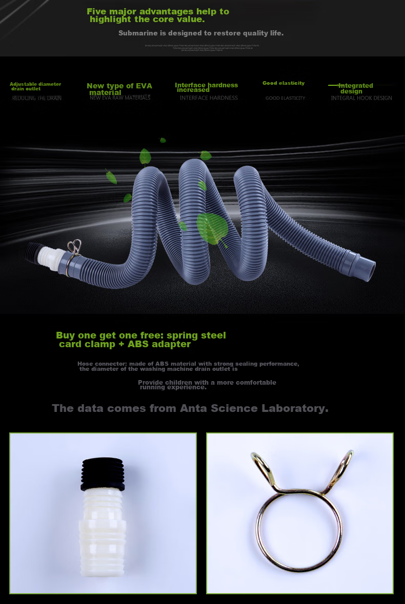 Submarine Washing Machine Drain Pipe Extension, ABS Drainage Hose with Clamp And Adapter SQ-19, 1 Meter 2