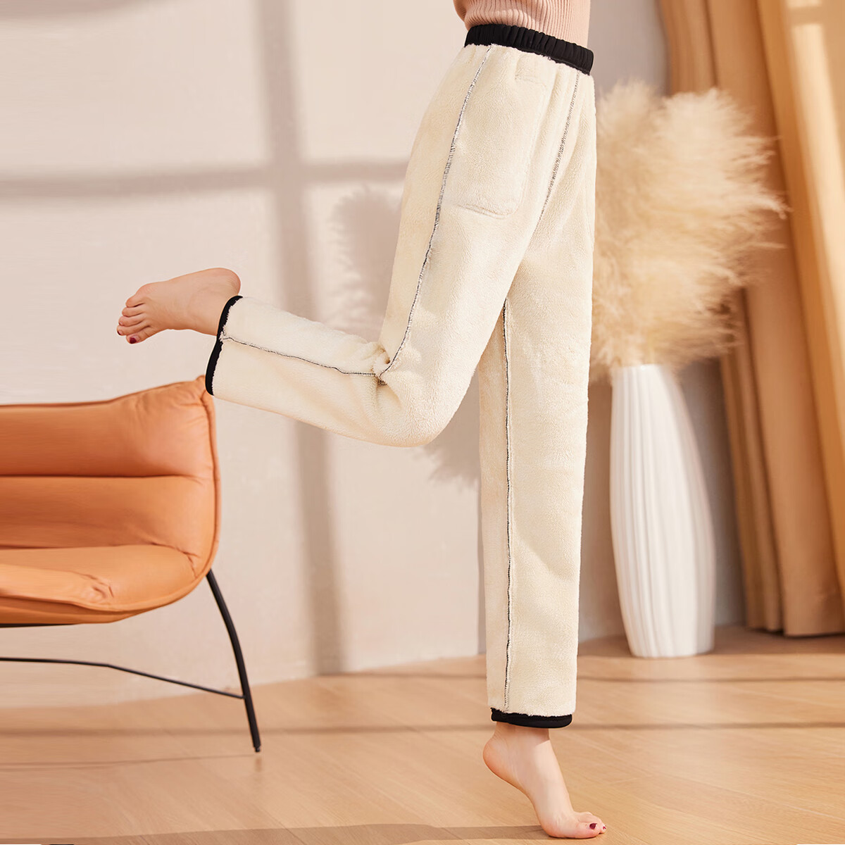 Past New Year Windproof Thickened Fleece Lined Pants Winter Women's Elastic High Waist Middle-aged and Elderly Mom Striped Pants XL