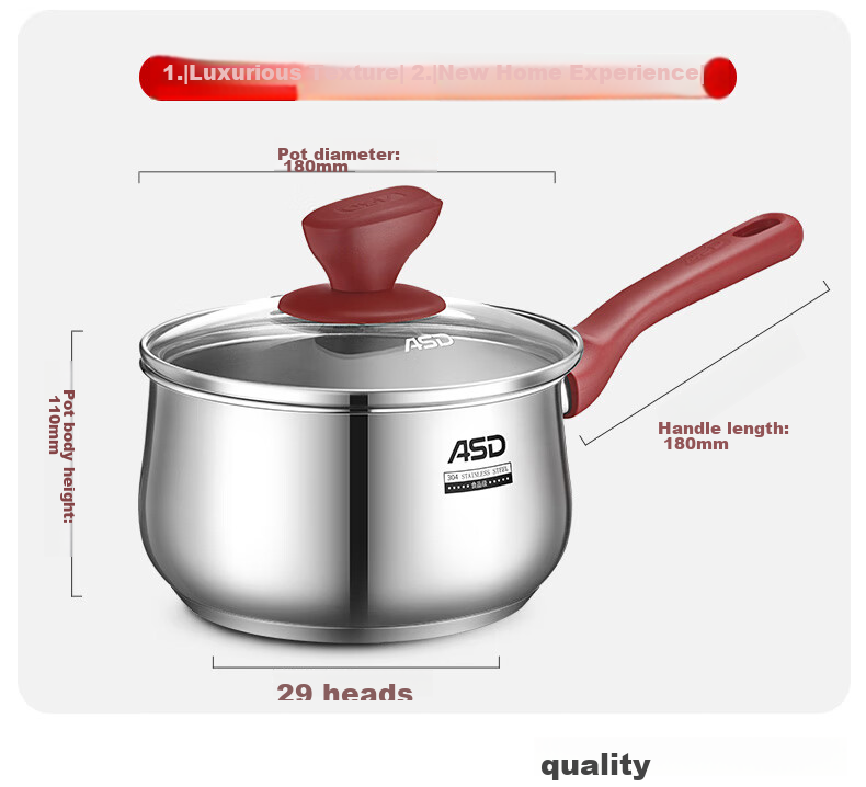 ASD Milk Pot, 316L Stainless Steel, 18CM Thickened Baby Food Pot, Compatible with Gas And Induction Stoves, NS18B5WG 16