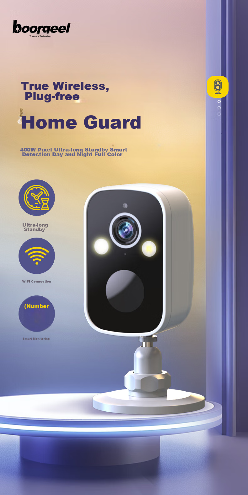 Boorgeel Wireless Camera, No-Plug Home AI Doorway Surveillance, Rechargeable Battery, Large Capacity, Long-Lasting Battery Life, WiFi, Remote Mobile Phone Calls, Night Vision, Outdoor Waterproof 1