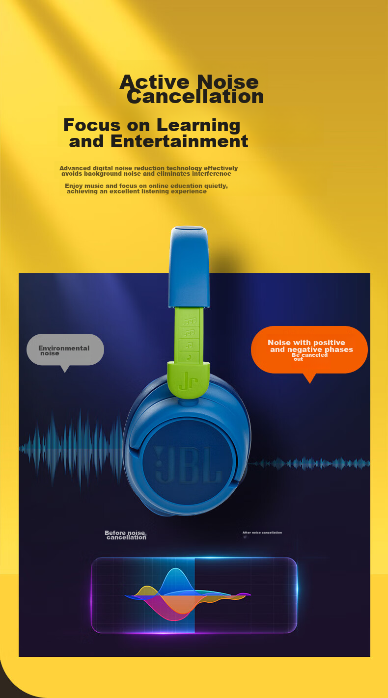 JBL JR460NC Over-Ear Noise-Cancelling Bluetooth Headphones for Kids, Essential Immersive Learning English Online Classes for Students, Airplane And High-Speed Rail Travel, Mid-Autumn Festival Gift, Cherry Blossom Purple 3