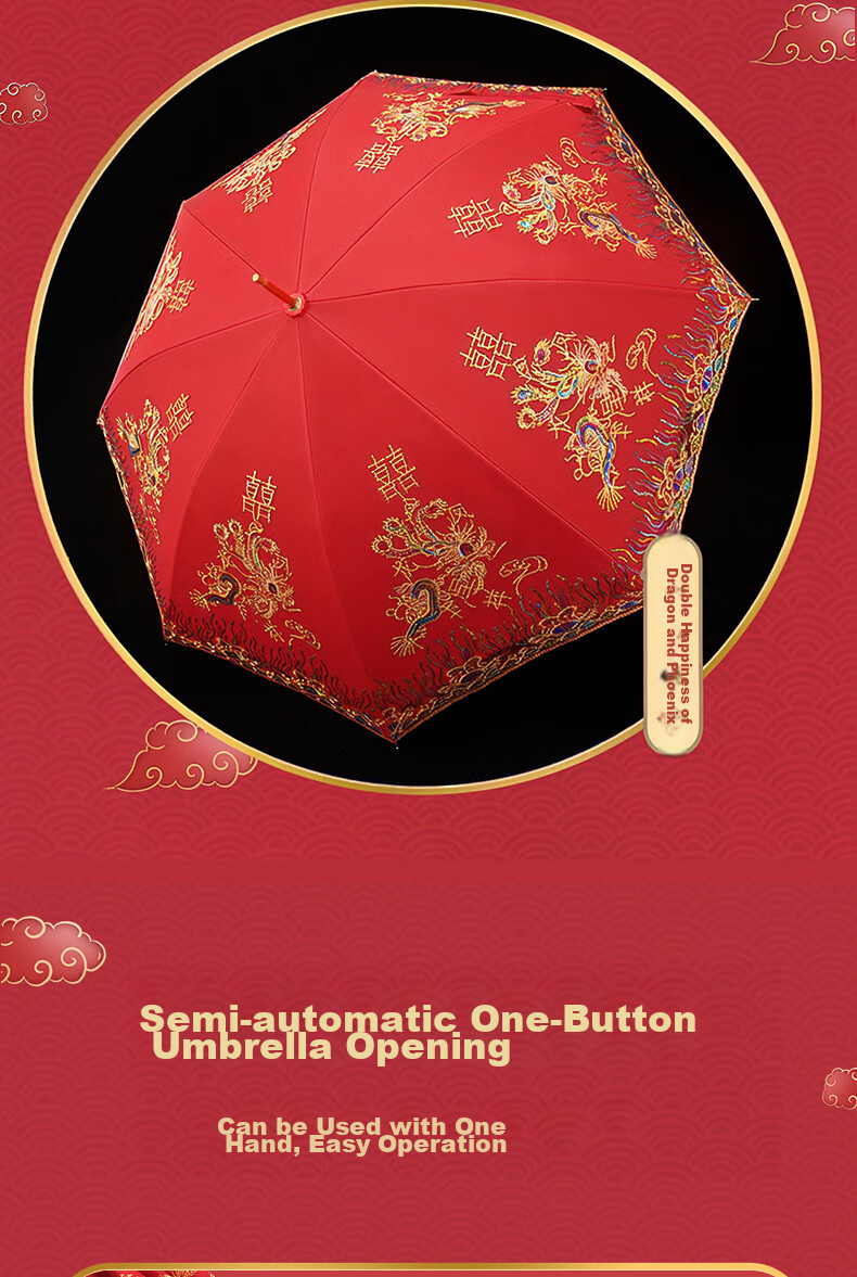 ZUODU Enlarged Long-Handle Wedding Umbrella, Red Umbrella for Bride, Double-Layer Embroidered Bridesmaid Umbrella, Wedding Gift 9