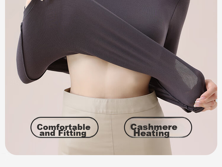 MiiOW Tech Heated Thermal Underwear Women Acrylic Cashmere Autumn High Neck Base Shirt Gray 9