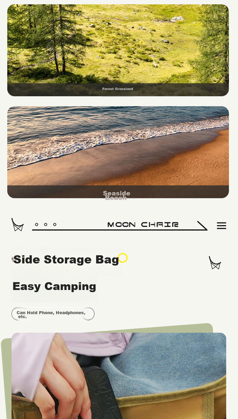 SIMAGO Outdoor Folding Chair Camping Chair Lounge Chair Portable Folding Moon Chair High Backrest Khaki XMDYLY 16