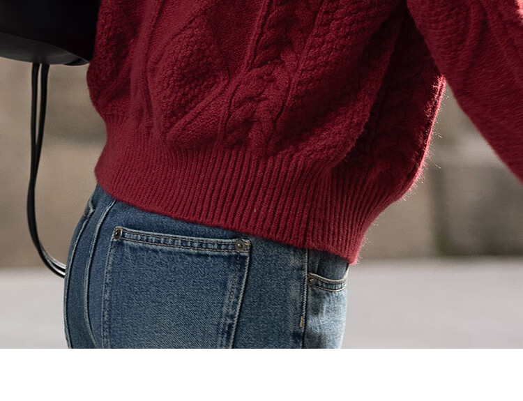 Dme [Romantic Red Knit Sweater], Spring And Autumn Round Neck Pullover Cable Knit Long-Sleeve Warm Sweater for Wome 16