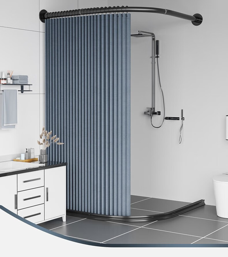 Honglu Shower Curtain Set, No Drilling Required, L-Shaped Waterproof And Mold-Proof Bathroom Partition, Magnetic Shower Dry-Wet Area Divider, 1.2-1.6m Invisible Fabric Curved Wet-Dry Separatio 1