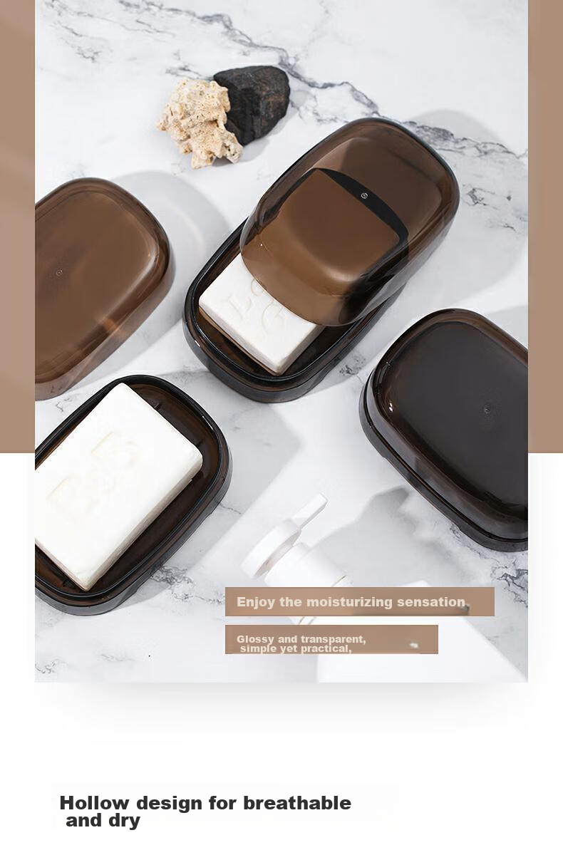 CHAHUA Soap Dish with Lid, Draining, No Drilling Required, Nordic Style Plastic Countertop Soap Holder, 1 Piece 3
