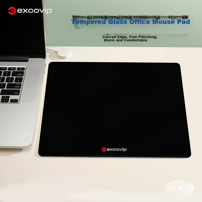 EXCO Solid Color Glass Mouse Pad, Gaming Photovoltaic Mouse Pad, Hard Keyboard Desk Pad, Computer Office Laptop Small Size Mat 250*200mm, Black 0179 9