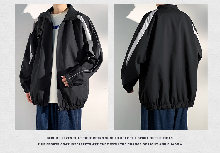 Dingfengbaoluo Port Style Stand Collar Jacket Men Spring Casual Fashion Loose Sports Coat MUY24 Khaki S 9