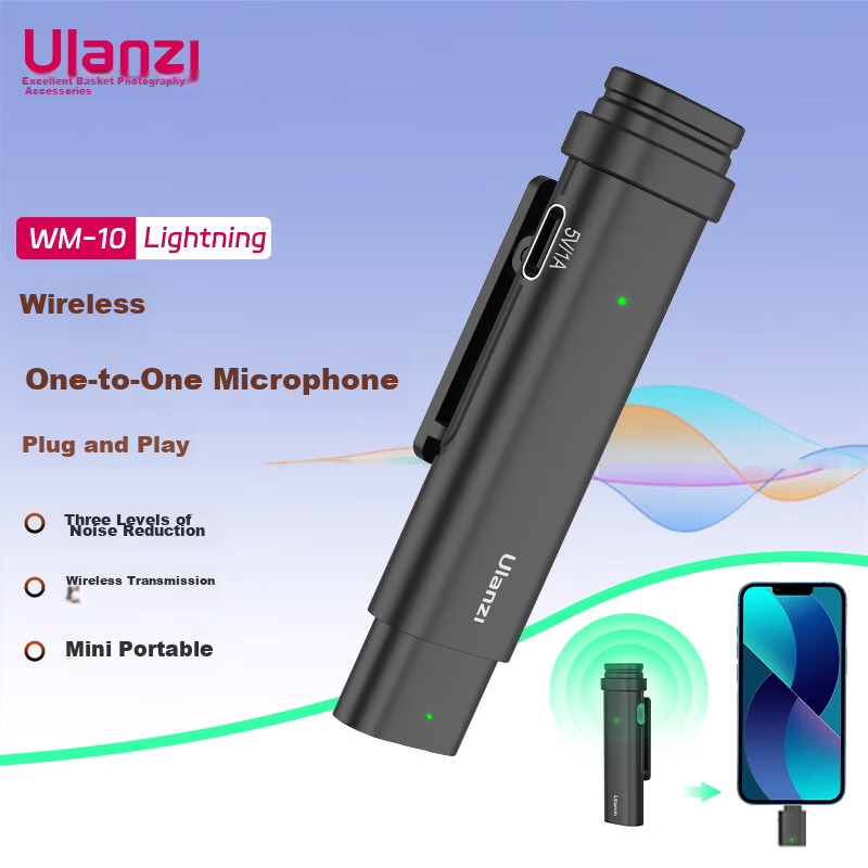 Ulanzi WM-10 Wireless Lavalier Microphone (Lighting Version) One-To Vlog Interview Outdoor Interview Live Streaming Mobile Direct Plug-In Microphone
