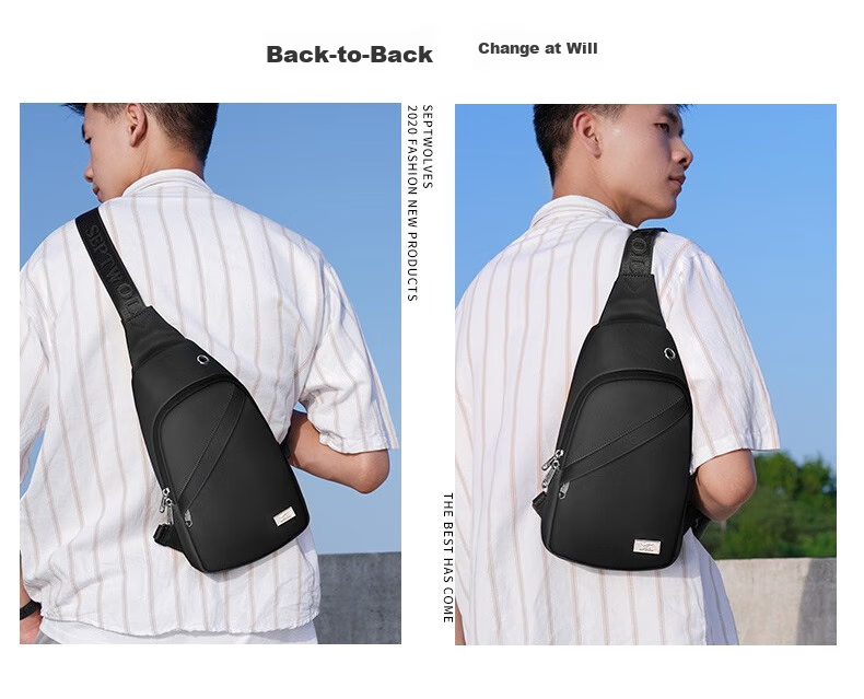 SEPTWOLVES Men's Crossbody Bag, Chest Pack, Shoulder Bag, Portable Backpack for Commuting, Phone Pouch, Trendy Casual Sports Travel Bag 13