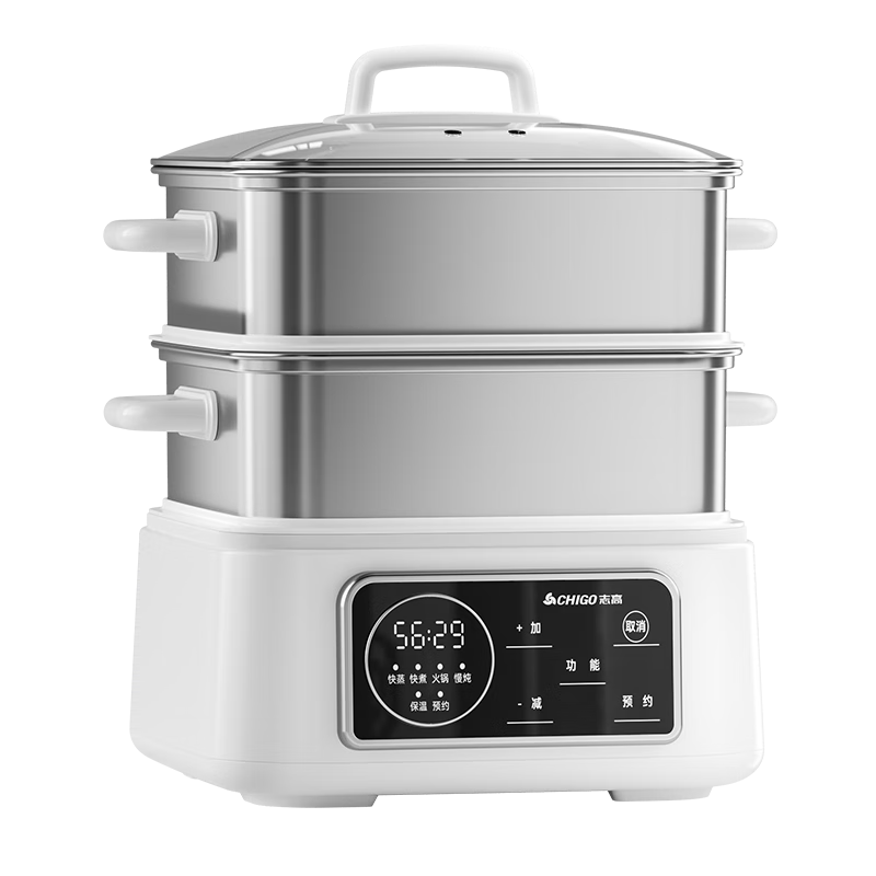 CHIGO Electric Steamer Pot [0 Coating 0 Plastic] Household Multifunctional Stew, Steam, and Cook Electric Hot Pot Stainless Steel Steamer Basket 12.5L Large Capacity Multi-Purpose Double-Layer Pot
