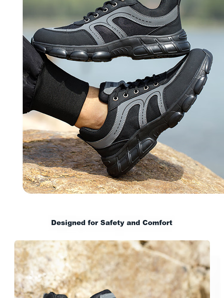 Dinggu Safety Shoes for Men with Steel Toe, Anti-Smashing, Anti-Puncture, Construction Site Work Boots with Steel Plate, Soft Sole, Wear-Resistant 1067 Heihui40 19