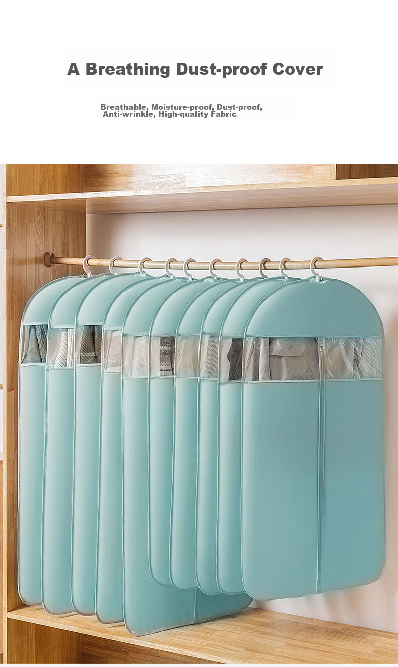 JEKO&JEKO Clothing Dust Cover, Dust Bag Set of 10, for Coats And Down Jackets, Garment Storage Bag, Transparent Clothes Cover, Hanging Bag, Blue 1