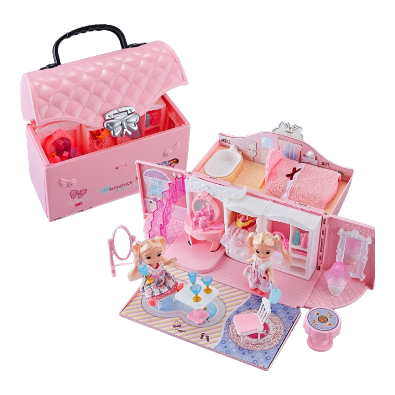 AoZhiJia Children's Pretend Play Toys, Girls' Dress-Up Dolls, Villa with Handbag, Transformable Princess House, Birthday Gift