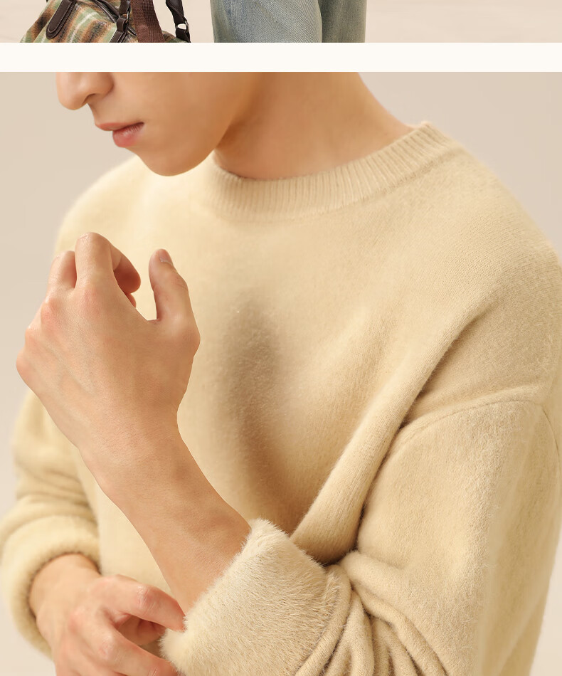 GENIOLAMODE Men's Sweater, Winter Round Neck Thick Warm Inner Layer Base Shirt for Men, Winter Knitted Clothing, Black, 2XL 8