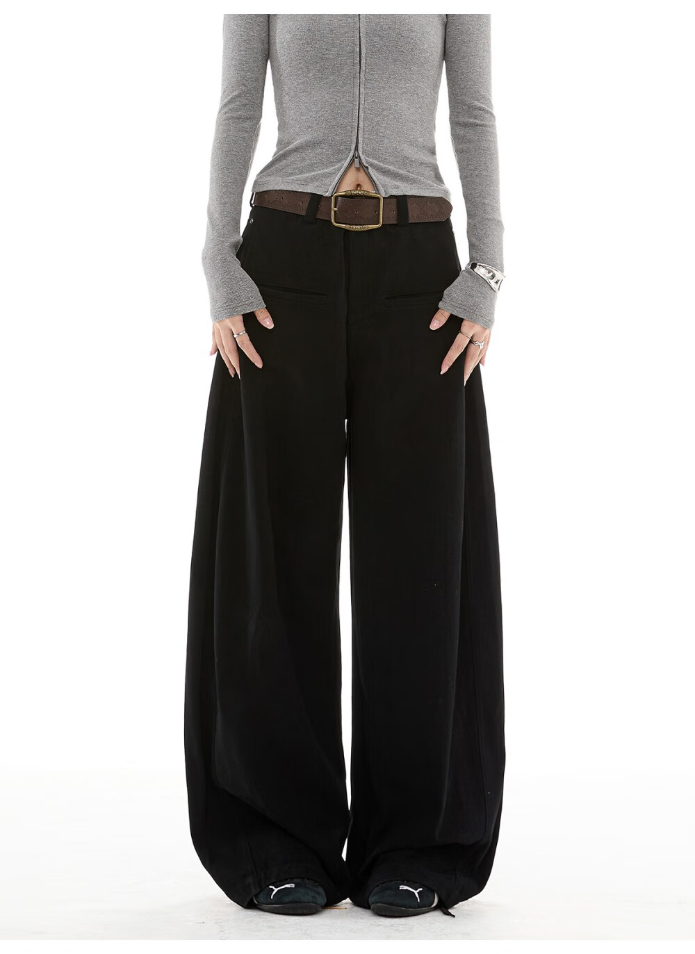 ICH MODE Women's American Vintage Casual Wide-Leg Straight Loose Sports Pants Black M 12