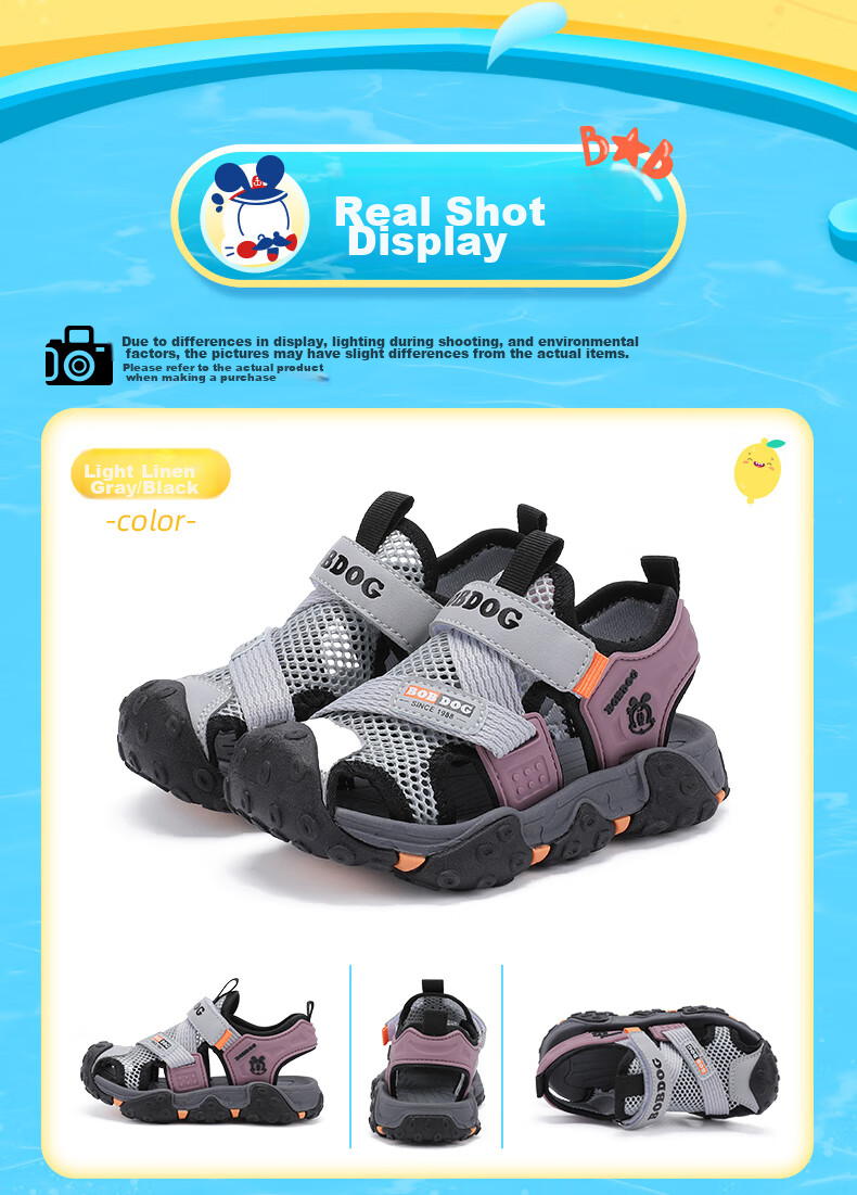 BOBDOG Children's Shoes, Girls' Closed-Toe Beach Sandals, Summer Soft-Soled Fashionable Kids' Sandals, 105532008, Light Pink/pink Purple, Size 27 10