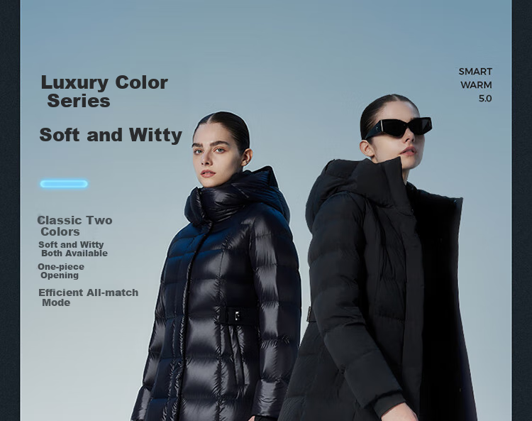 Tanboer Women's Long down Coat with Hood, Waist-Cinching Slimming Effect, Thickened Warm Ladies' down Jacket 550890D Aurora Black 160 16