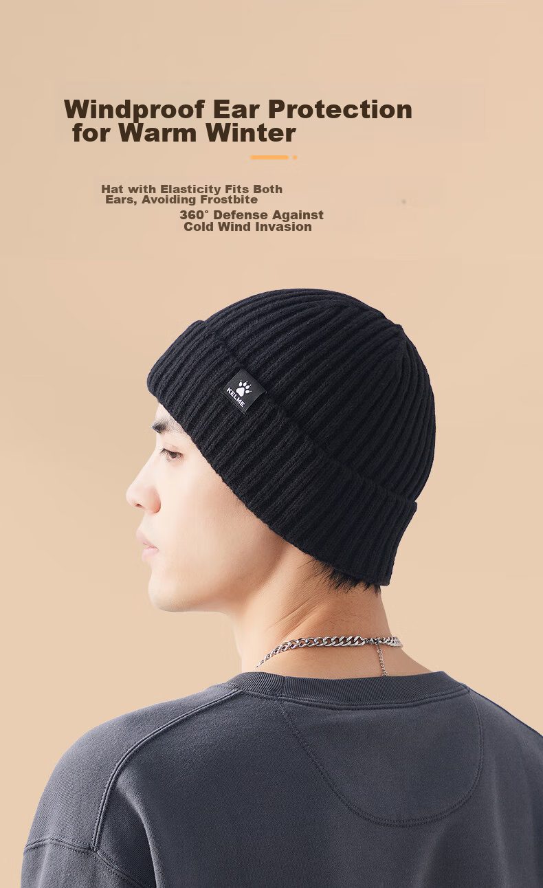 KELME Men's Hat, Autumn And Winter Wool Cap, Warm Sports Running Cold Hat, Skiing Hiking Mountaineering Cycling Windproof Knitted Hat 8