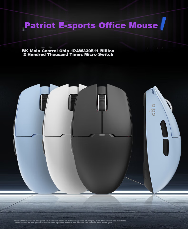 Aigo GM80 Plus Glacier Wired/wireless/tri-mode Gaming Mechanical Mouse for Office And Bluetooth Rechargeable Ergonomic Mouse for Small And Medium Hands 3