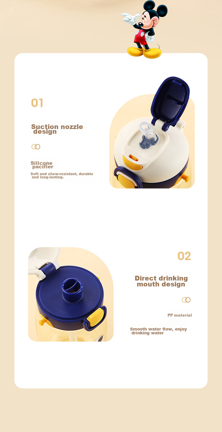 Disney Plastic Water Bottle with Straw for Children, Tritan High-Temperature Resistant Dual-Use Water Bottle for Boys And Girls, Elementary School Students, Direct Drinking Cup 4