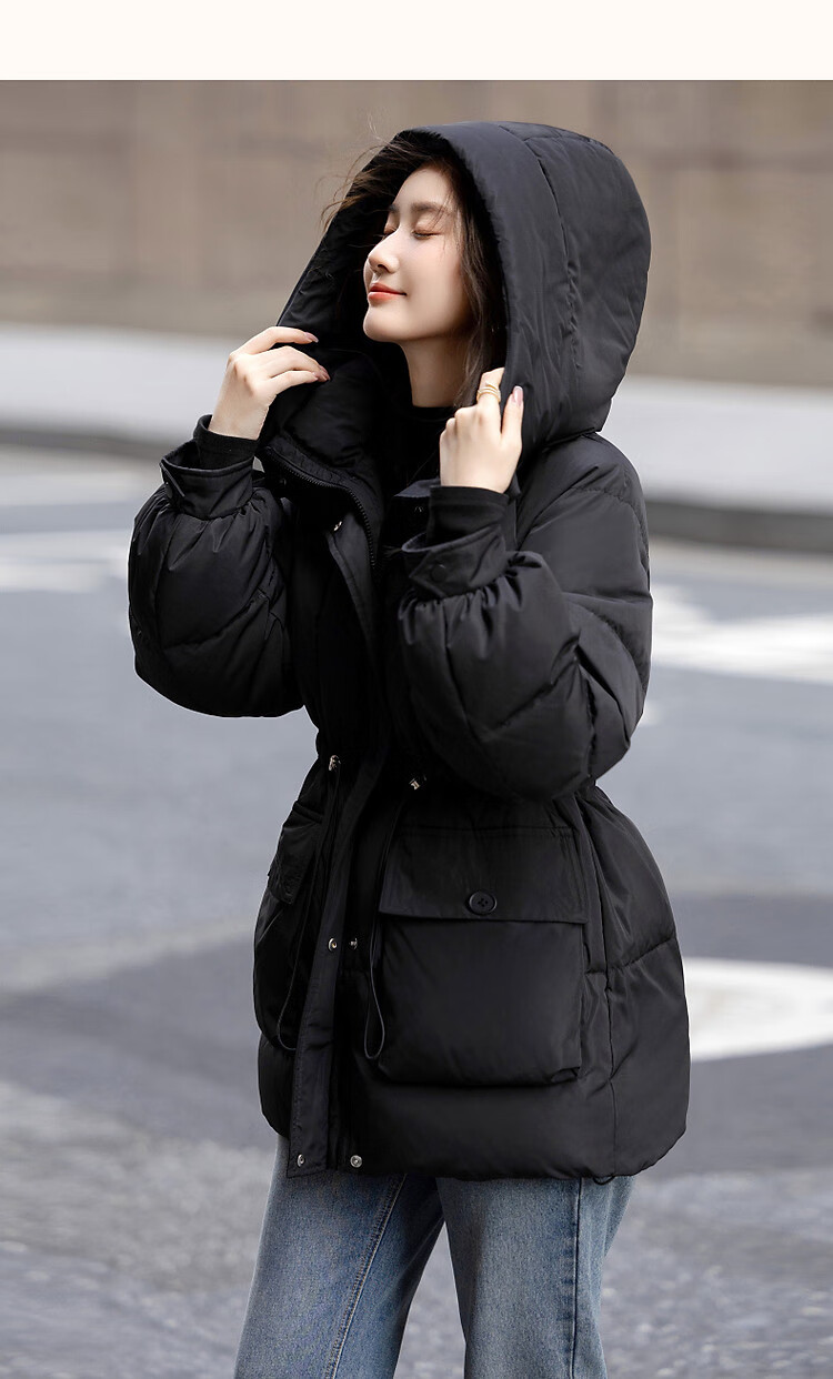 DME High Warmth Battle Robe Winter Cold-Resistant 90% Duck Down Adjustable Waist Large Patch Pocket Petite Women's Down Jacket 6