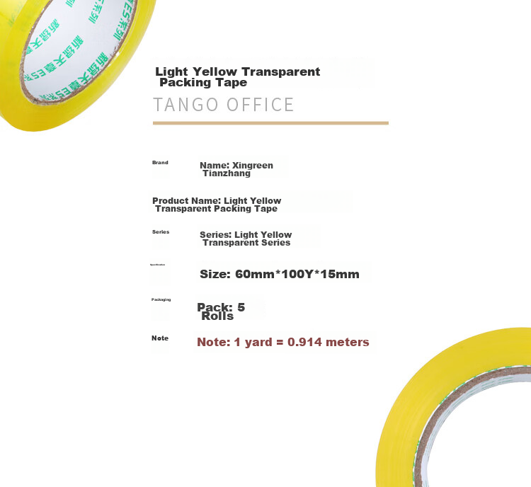TANGO Packing Tape, 60mm*91.4m, 5 Rolls, 50um Thick, High Adhesive, Tear-Resistant, for Express Delivery, Office, Home, Business Moving, T19839, Highly Transparent, Packaging And Sealing, Strong And Unbreakable 3